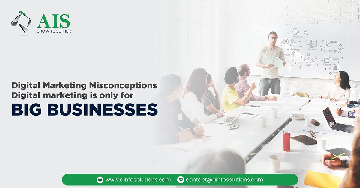 AISwebsolution's tweet image. Digital Marketing Misconceptions- “Digital marketing is only for big businesses”
Do you agree with this Misconception? Please leave your answers in comment.
#digitalmarketing #marketing #business #seo #smallbusiness #ainfosolutions #Ais