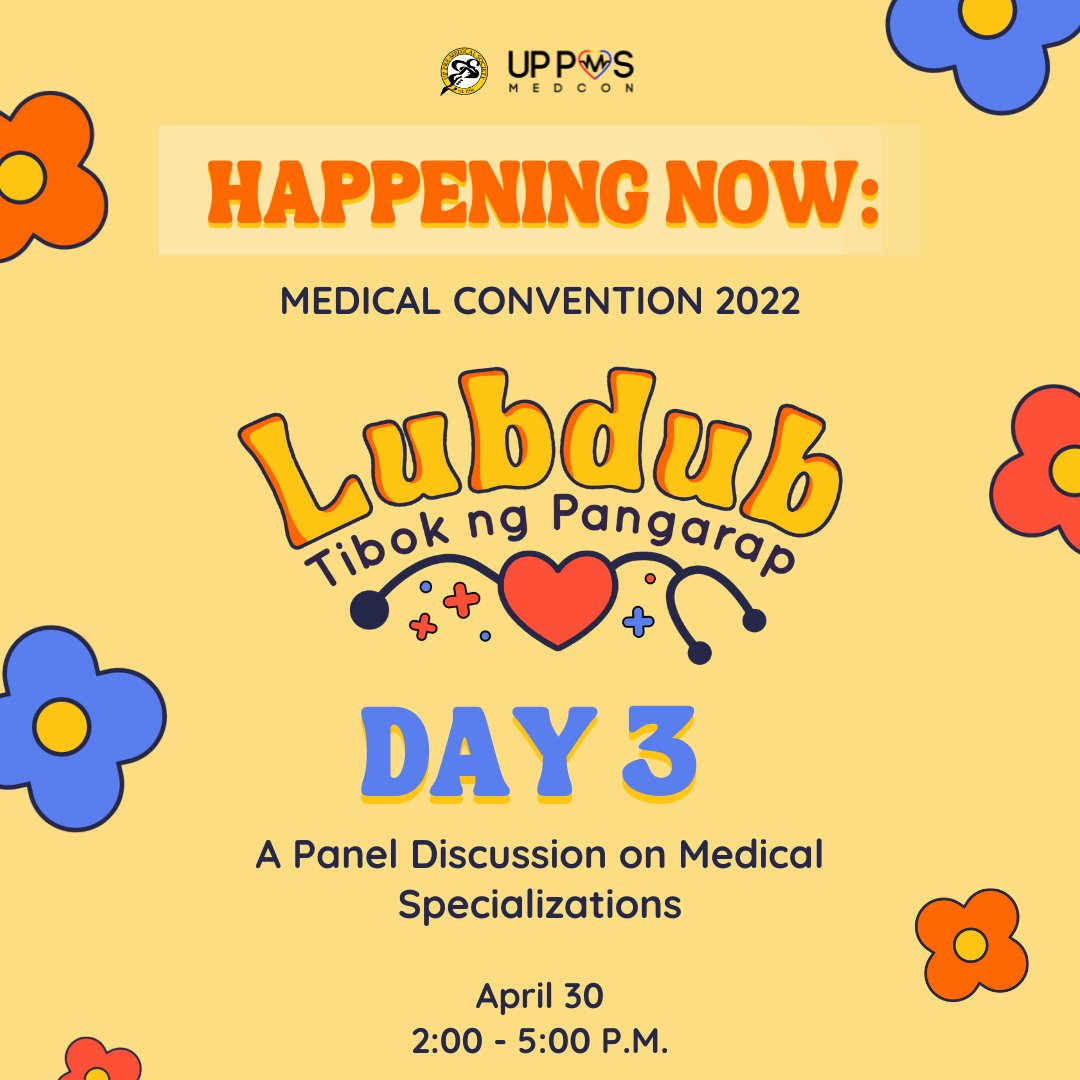 UPPMSMedCon's tweet photo. Nice to have you with us again, future dok! 🩺

Day 3 of MedCon 2022 is live right now!✨Get to know more about the different medical specializations with us! 

Join us thru this link👉https://t.co/ARFvqPxfjX

See you there!💛

#UPPMSMedCon2022
#UPPMSLubdub
#WeGiveItLife https://t.co/2Pu0fTgGoU