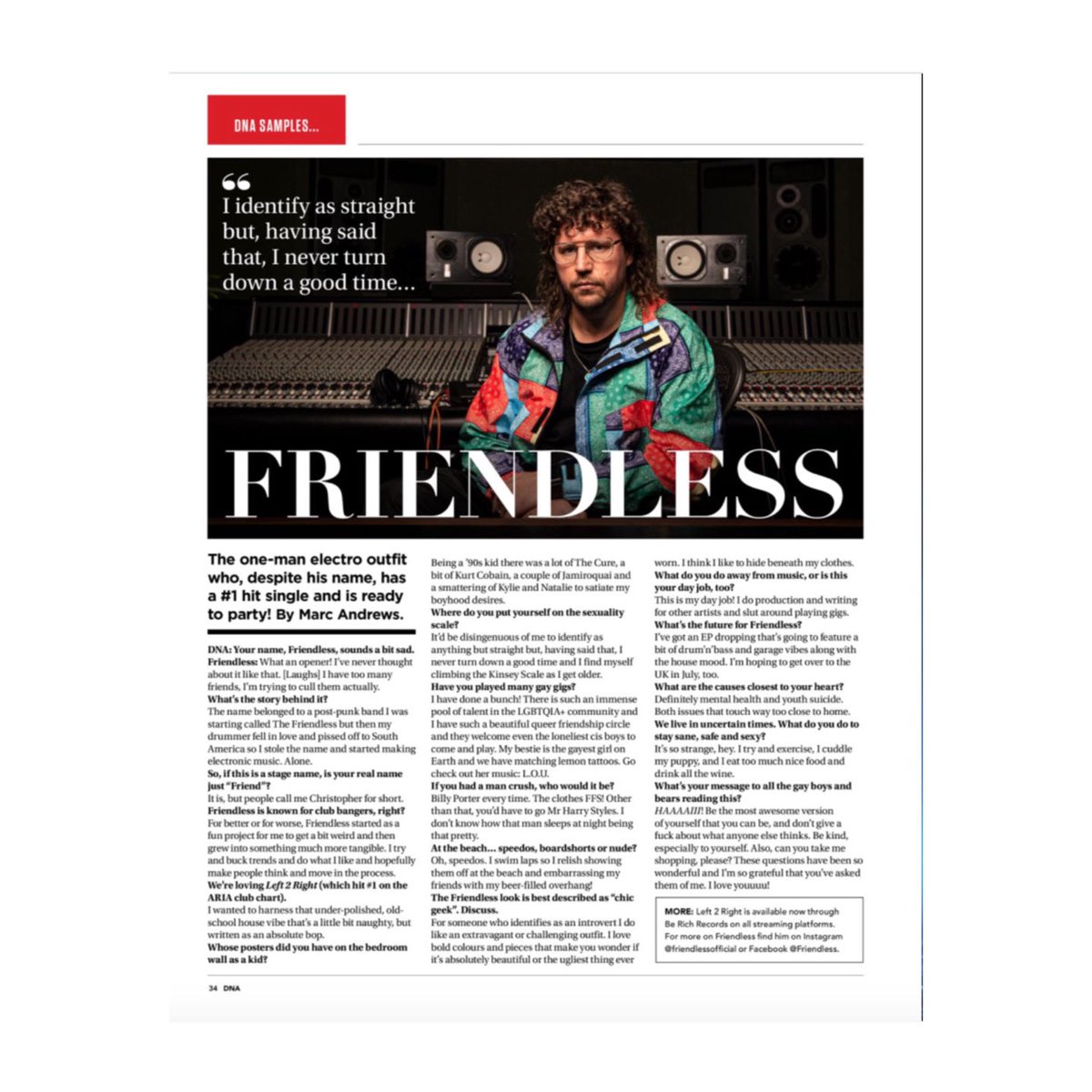 Congrats to <a href="/FRNDLSS/">Friendless</a> &amp; <a href="/supimbianca/">Bianca</a> #1 <a href="/ARIA_Official/">ARIA</a> #Club #Chart for a 5th week w/c May 2 - just amazing!! 🇦🇺🎶💜🍾✨
Friendless also chatted with <a href="/DNAmagazine/">DNA</a> in this month’s issue!!
Stream 🎶 Here: linktr.ee/friendlessoffi…
Out 💿 via <a href="/BeRichRecords/">Be Rich Records</a>