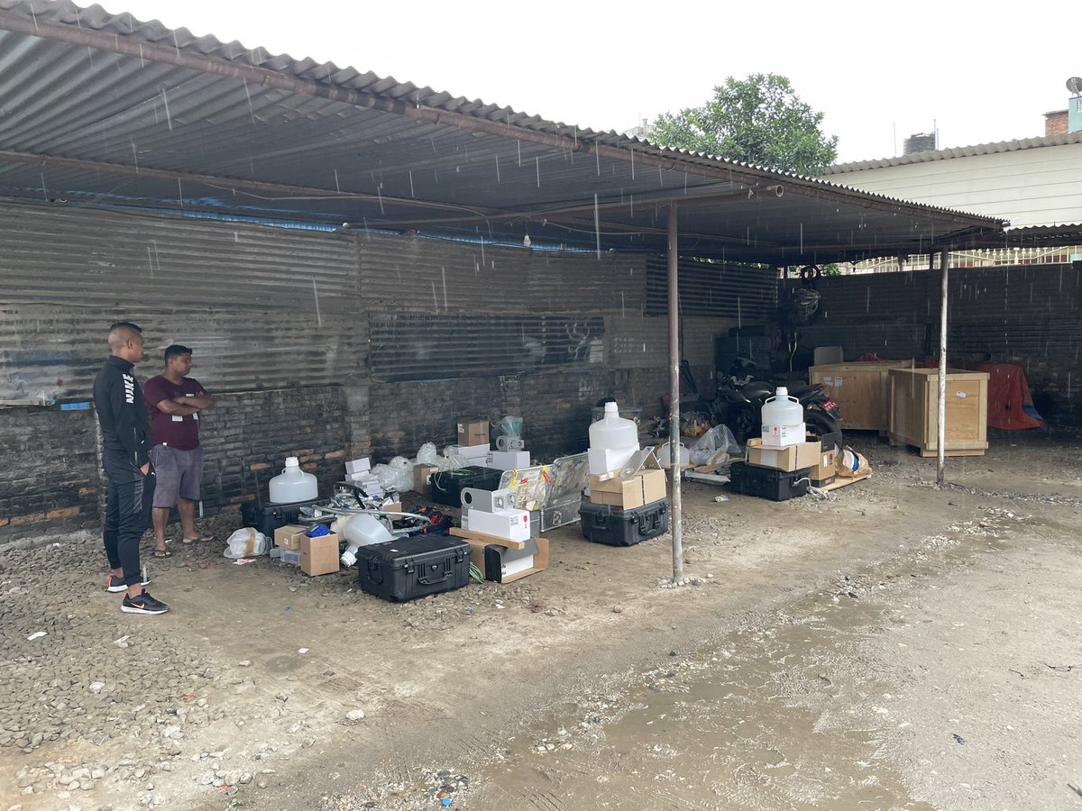 ChrisAndermann's tweet photo. Little delayed and after some bargaining #HelloMonsoon equipment released from customs. Thank you all, thanks @basanta58_raj  @SitaulaBhairab @speedway_cargo for never giving up. Now heading out south for our first installation, can’t wait! @GFZ_Potsdam @paleohydrology https://t.co/uaCef1gUbr