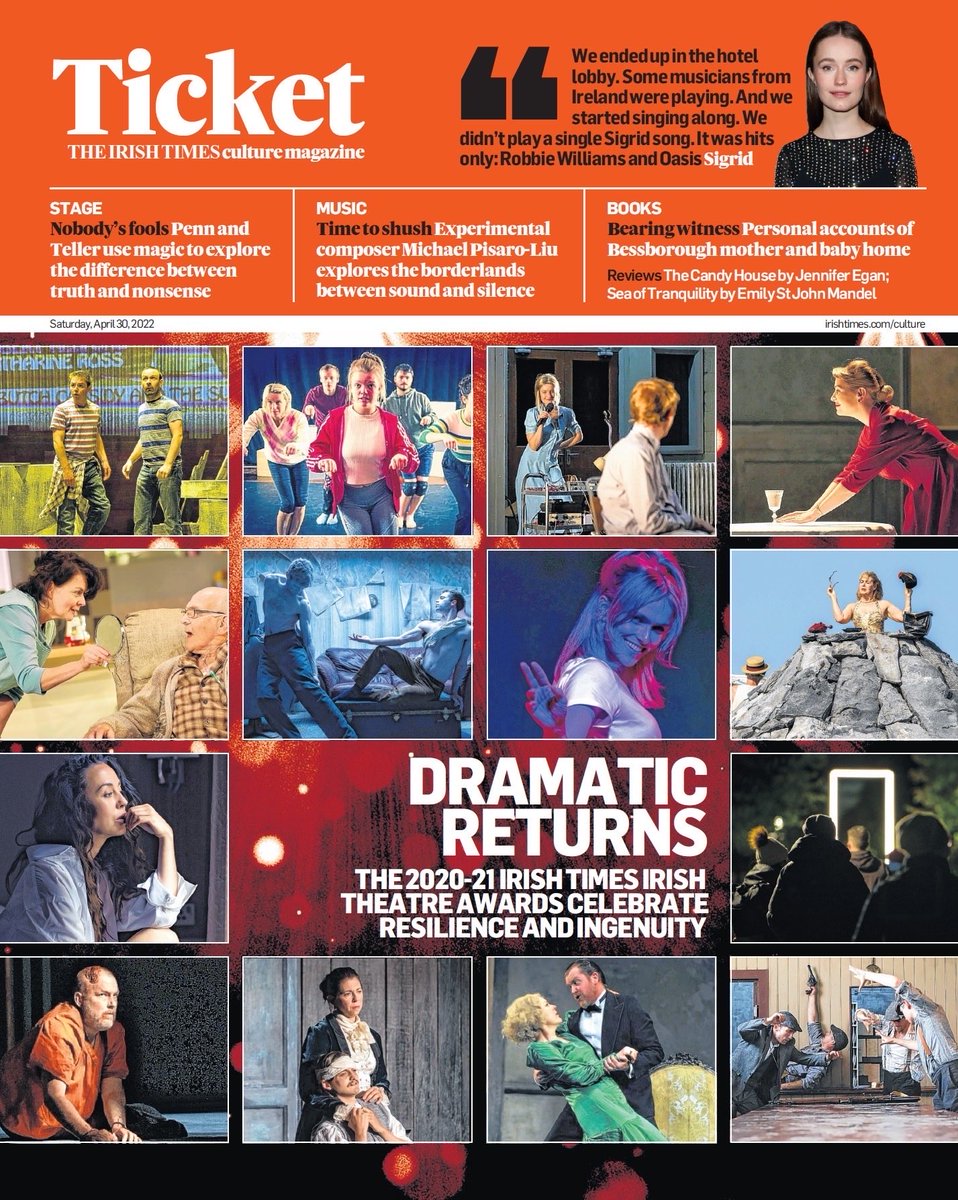 hlinehan's tweet image. Good morning. Here’s the cover of today’s Ticket with the Weekend Edition of the ⁦@IrishTimes⁩    - a special one with the return of the Irish Times Irish Theatre Awards. Congratulations to all the nominees. irishtimes.com/culture/stage/…