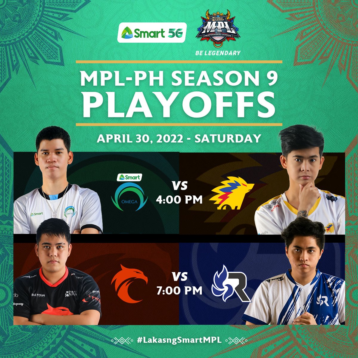 LiveSmart's tweet photo. We're down to the last 2 games of the MPL Season 9 PLayoffs! Are you ready for today's intense match? Catch #LakasngSmartMPL today at 3PM LIVE on the Smart Facebook Page.
Visit https://t.co/gxBeZD1SJ1 for more details. #SmartMPL9 https://t.co/3yTYa1iNka