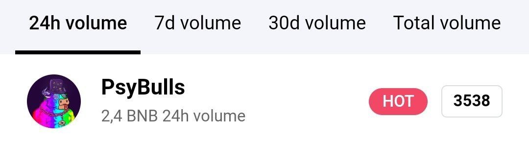 #PsyBulls haven’t even fully minted out yet and we are already in the “hot” section of #NFTKEY marketplace. This is usually a very good thing if an NFT collection has secondary marketplace action before a full mint out 😉. LFG PsyBulls🚀 #BNB #BSCGems #NFTCommunity