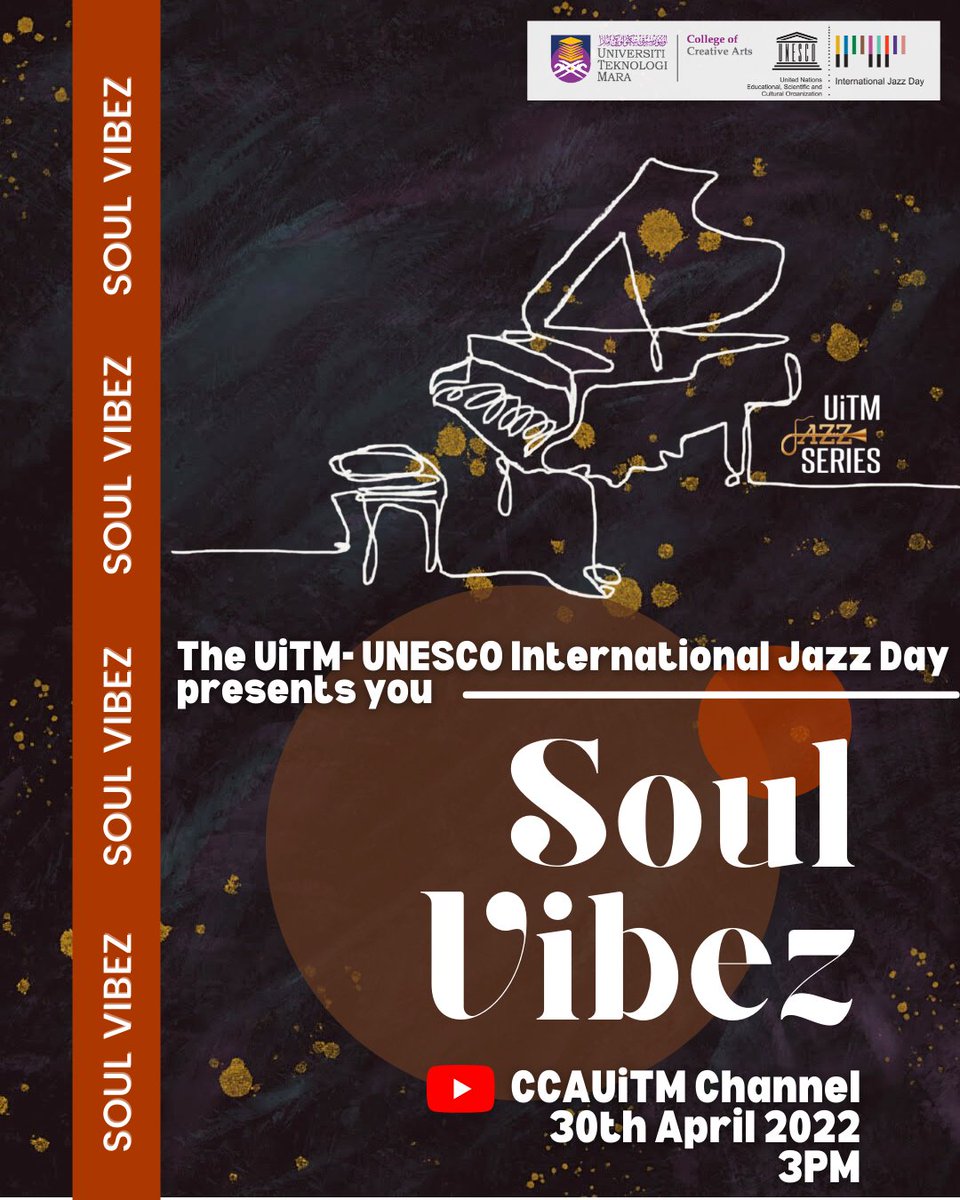 Assalamualaikum and warm greetings!

The concert premiere of UiTM-UNESCO International Jazz Day 2022: SOUL VIBEZ is NOW LIVE on our official YouTube channel <a href="/CCAUiTM/">College of Creative Arts, UiTM</a> Channel. 

Simply click on this link: 
youtu.be/DxmUKZbV_2E
to be directed to the platform. 
#ccauitm