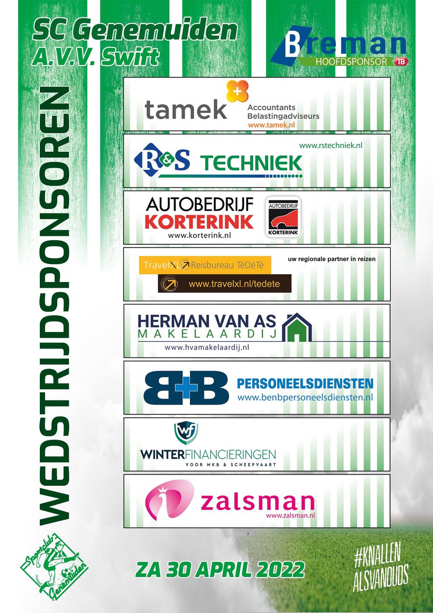 Matchday ⚽️ Vanmiddag speelt <a href="/scgenemuiden/">Sportclub Genemuiden</a> de thuiswedstrijd tegen <a href="/avvswift/">AVV Swift</a>, aftrap om 14:30 uur, sponsorhome geopend! #netwerken #delen #vermenigvuldigen