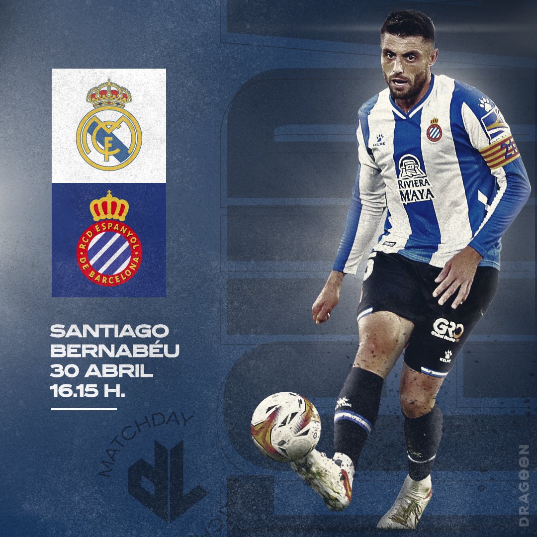 David López (@david_lopez6) on Twitter photo ⚽️ 𝔻Í𝔸 𝔻𝔼 ℙ𝔸ℝ𝕋𝕀𝕋‼️
🆚 <a href="/realmadrid/">Real Madrid C.F.</a>
🏟 Santiago Bernabéu
⏰ 16:15h
¡Vamos, <a href="/RCDEspanyol/">RCD Espanyol de Barcelona</a> !
#NeverStopFighting 👊🏼 ⚽️ 𝔻Í𝔸 𝔻𝔼 ℙ𝔸ℝ𝕋𝕀𝕋‼️
🆚 <a href="/realmadrid/">Real Madrid C.F.</a>
🏟 Santiago Bernabéu
⏰ 16:15h
¡Vamos, <a href="/RCDEspanyol/">RCD Espanyol de Barcelona</a> !
#NeverStopFighting 👊🏼