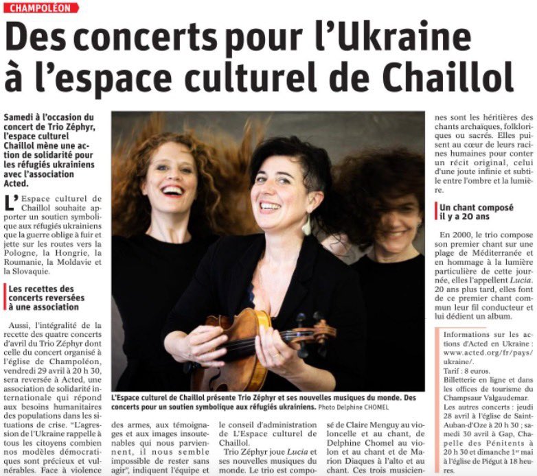Michaël Dian (@dianmichal1) on Twitter photo • Un petit geste mais un geste • Merci aux artistes de porter cette initiative à nos côtés. Les recettes des quatre concerts du trio Zéphyr seront intégralement reversées à <a href="/actedukraine/">Acted Ukraine</a>. • Un petit geste mais un geste • Merci aux artistes de porter cette initiative à nos côtés. Les recettes des quatre concerts du trio Zéphyr seront intégralement reversées à <a href="/actedukraine/">Acted Ukraine</a>.