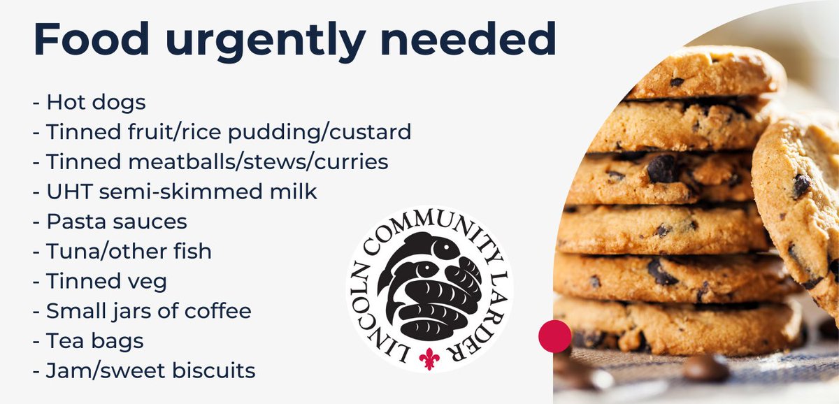 We are more desperate for food than ever and really appreciate donations.

Please share this post, and drop these items at any of our outreach centres or into the donation baskets in local @lincscoop stores.

Thank you for all your support 🙏 
#foodbanks #lincolnlarder