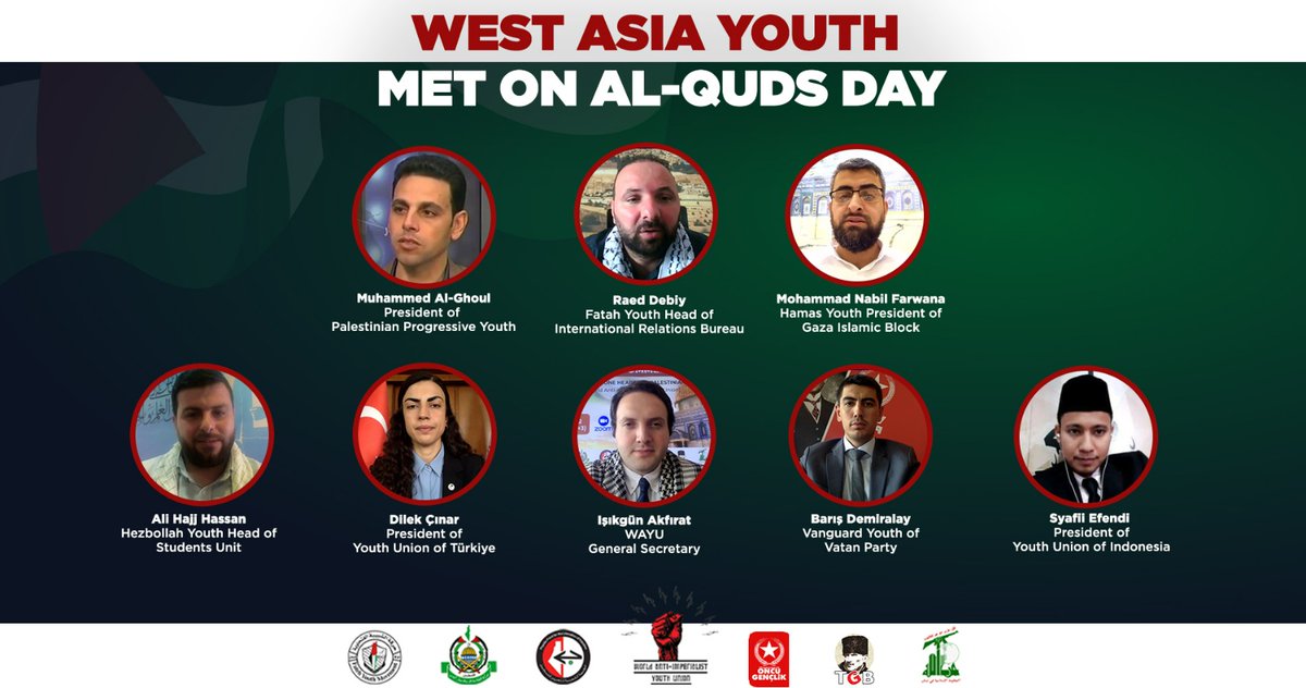 ❝Palestine will be free, its capital will be Jerusalem!❞

Youth leaders met for Palestinian cause on #AlQudsDay. 

The threat and the struggle are common:

The youth of the oppressed nations will expand their unity of action against imperialist and Zionist aggression. 🇵🇸🇹🇷🇱🇧🇮🇩