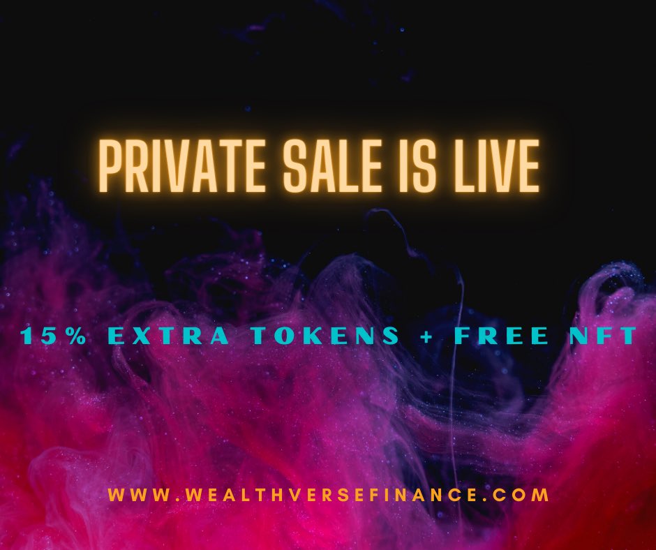 wealthverse_F's tweet photo. Hi Everyone!! Our private sale is live now. Those who participate in the private sale will receive FREE NFT!!

If you like and trust the concept of our project then join our private sale!

HC :   60BNB
Min :  0.5 BNB
Max : 2 BNB
 
#WVF #BSC #passiveincome #BSC #crypto #BTC https://t.co/42AUQKAt0P
