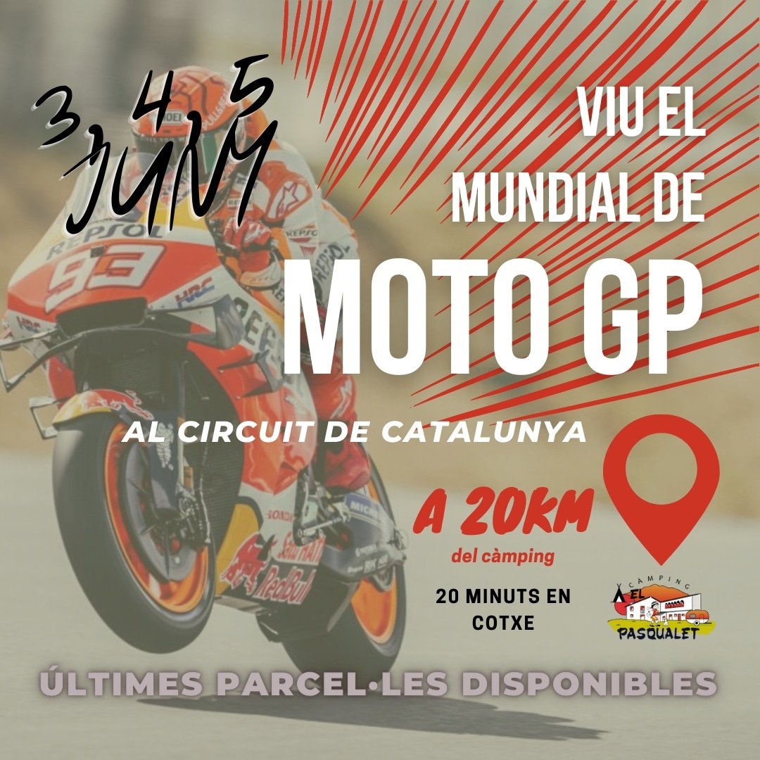 Fan de les motos? Allotja't al Pasqualet i desplaçat al circuit de Catalunya en un plis-plas✌️

Últimes parcel·les! Afanya't! 
☎️ 93 865 46 95
📱 617 431 914
📧 info@elpasqualet.com

#camping #elpasqualet #campingelpasqualet #motogp #gpcatalunya #circuitcatalunya #circuitmontmelo