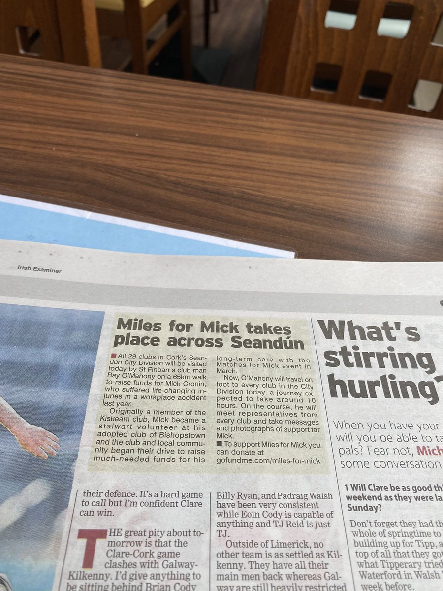 SullyMichael4's tweet photo. My good auld buddy @mahony_ray making the @ExaminerSport for his walking efforts across the @CitySeandun division today. Hope it’s going well bud. #MILESFORMICK Support a good cause https://t.co/8WQAFFvpBr https://t.co/PhVhsJtShr