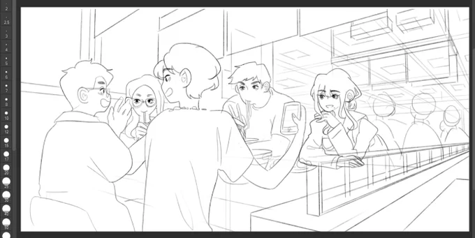 supposedly a doodle of my friends and i eating ramen slash art style experiment trying to make a clean cartoony more stylized style turned perspective bg study wip 