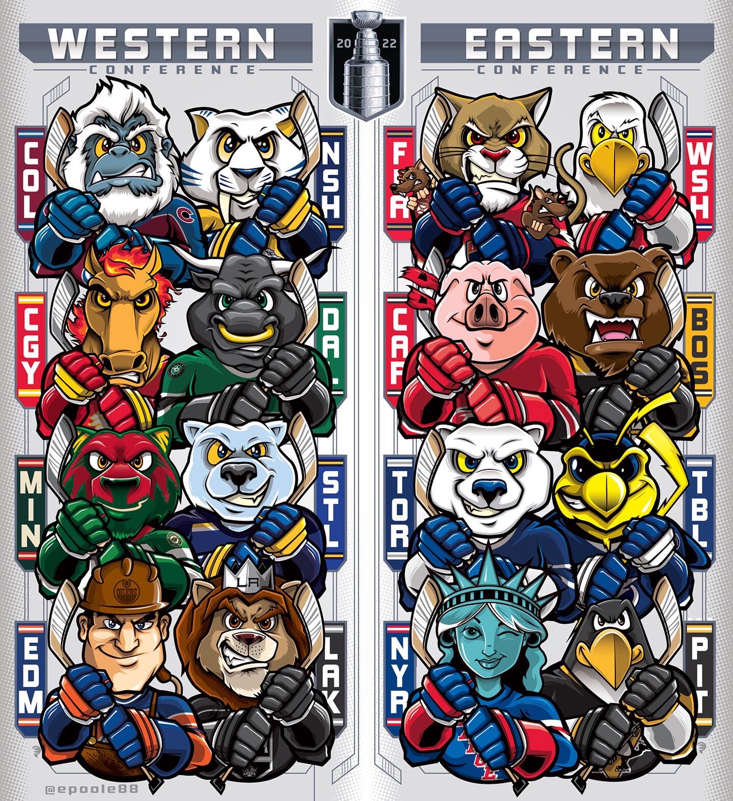 NHL Playoffs Mascot Art by Eric Poole