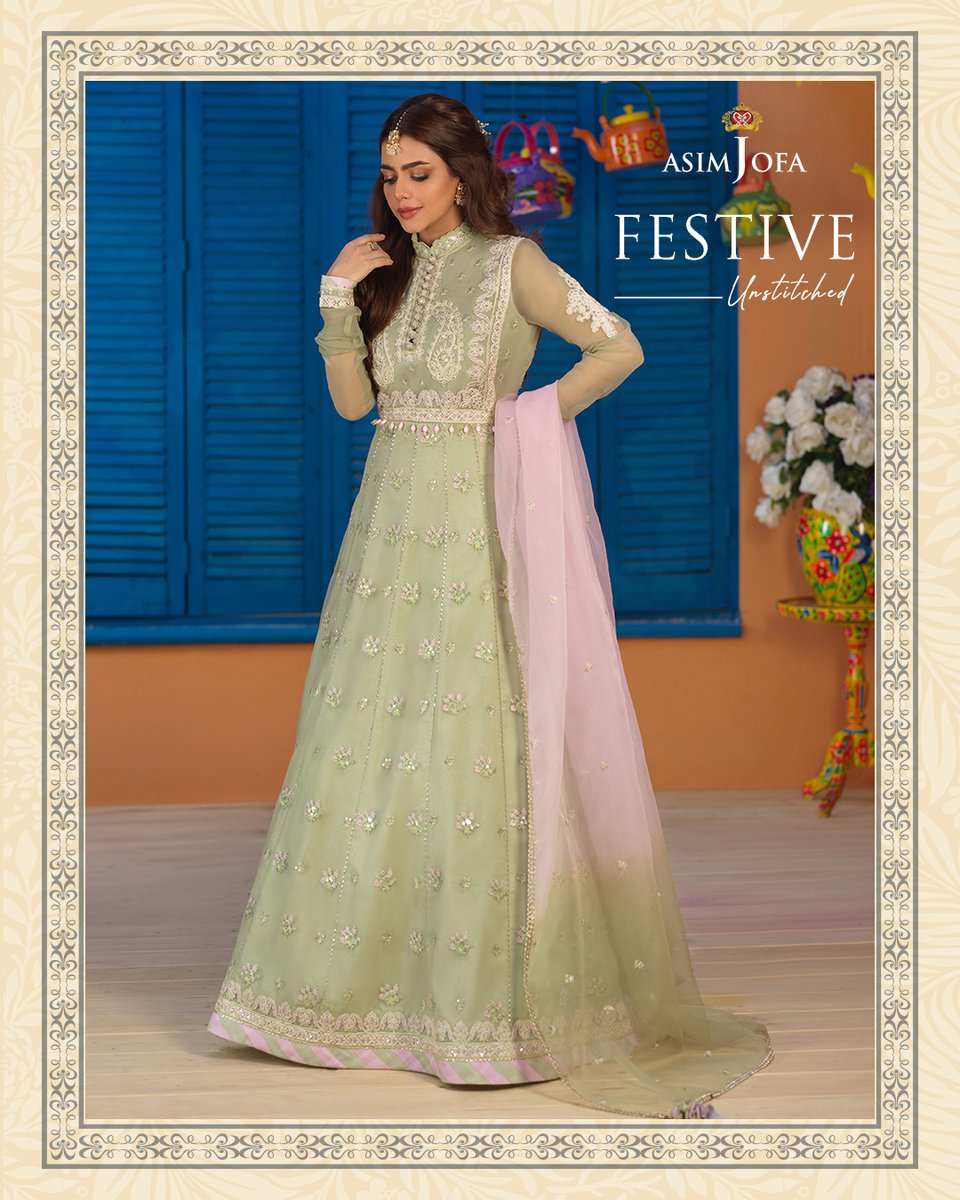 asimjofa's tweet photo. This beautiful mint green Pishwas composed of embroiderey pattern in thread, zari, dori and sequins. It is paired with an embroidered dupatta and dyed cotton silk pants.

Shop Now: https://t.co/E0puU2ULDa

#AsimJofa #BasantCollection #IWearAsimJofa #FestiveCollection #Festive2022 https://t.co/B8zrkwpiHM