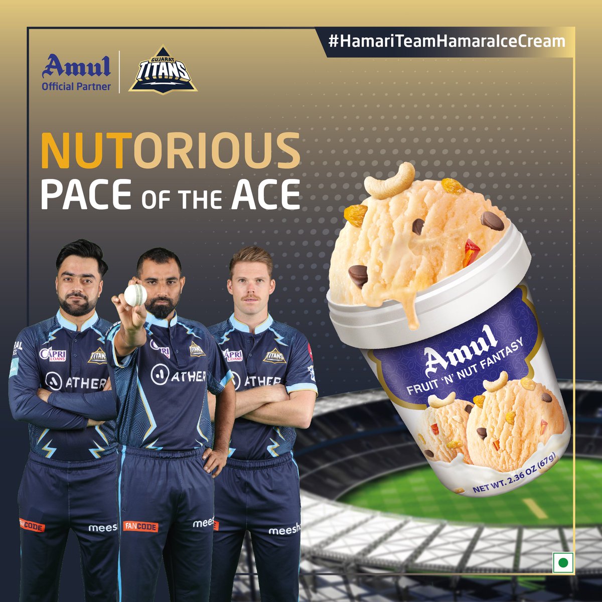 Amul_Coop's tweet photo. Fabulous pace attack to support brilliant batting has helped the Titans! Will this formula help them storm into the playoffs? @gujarat_titans
#GLvsRCB #Shami #HardikPandya #FruitnNutFantasy #AmulIceCreams #HamariTeamHamaraIceCream #t20 #Celebration https://t.co/euHNIFIPLl