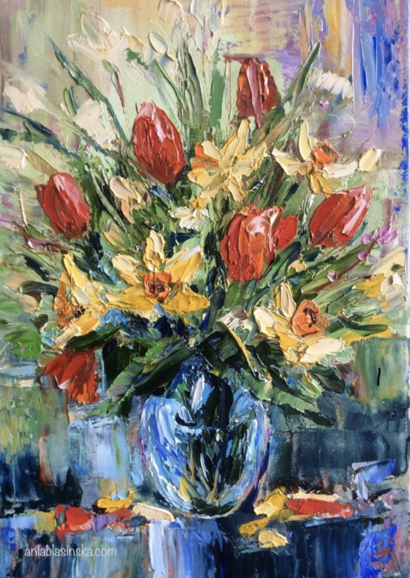ann00275's tweet image. Let your heart sing 🎶 … One of my favourites. Spring flowers 🌸 Happy weekend! #art #artwork #oilpainting #artist #aniablasinska #springflowers #artlover #PositiveVibes