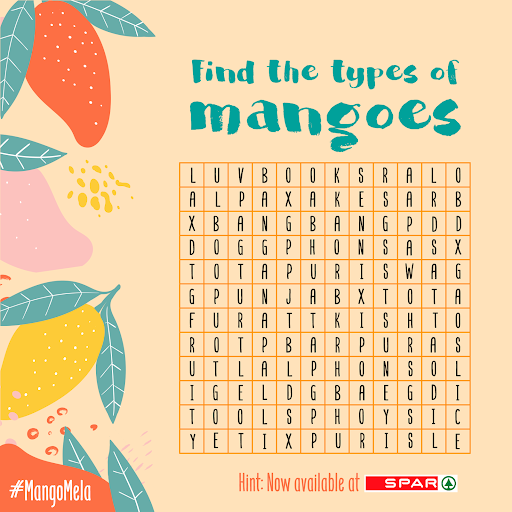 SparIndiaHyper's tweet image. At SPAR, we have a wide range of mangoes, hand-picked specially for you! 

Guess the varieties in the comments below! 

#Mango #MangoMela #MangoSeason #Fruits #WordSearch #Quiz #Puzzle #SPAR #SPARHypermarket #SPARIndia