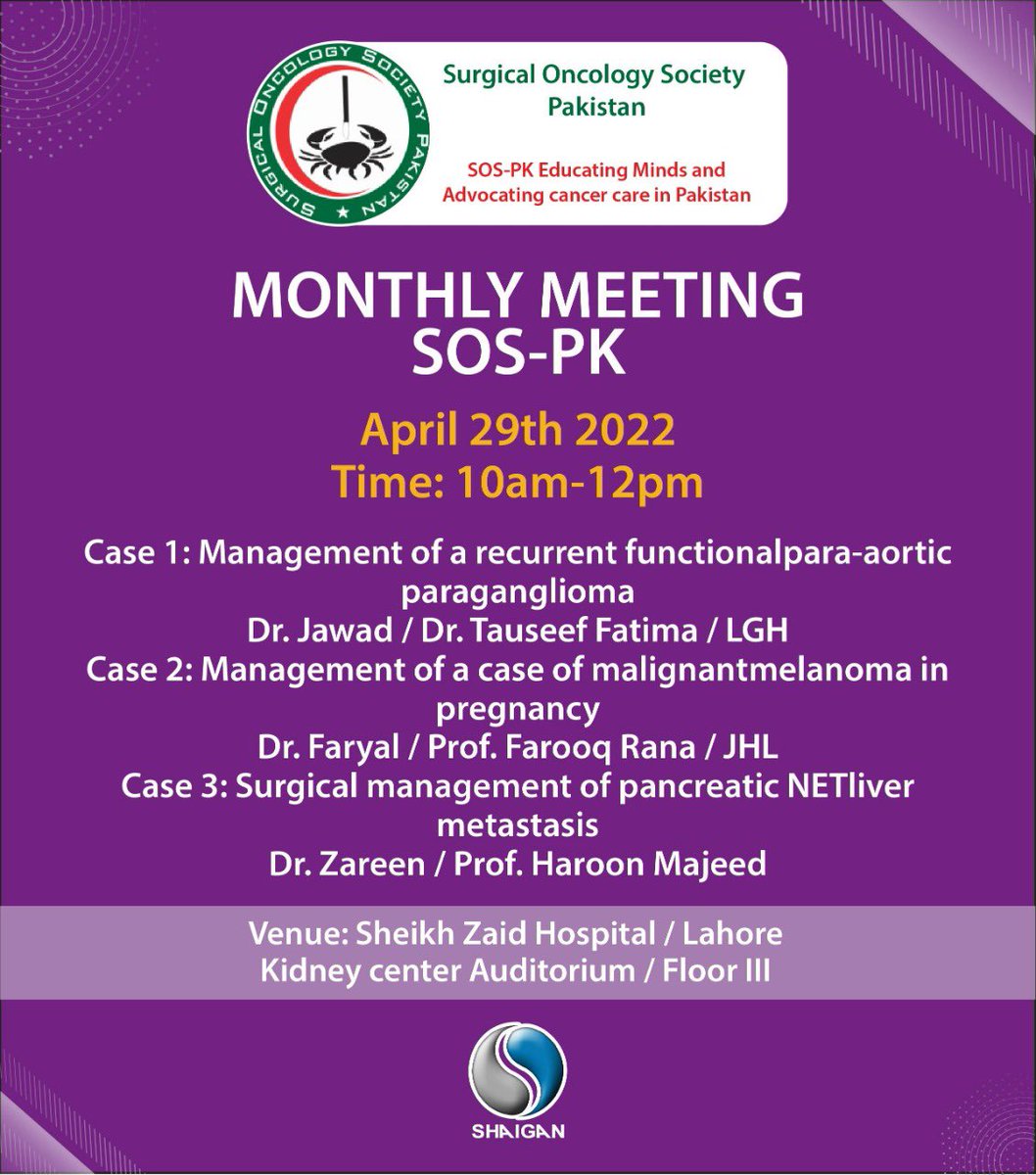 MONTHLY CLINICAL MEETING SOSPK
<a href="/gssoszh/">General Surgery & Surgical Oncology SZH</a> April 29,2022
<a href="/aun_jamal/">Aun Jamal</a> <a href="/AwaisAmjadMalik/">Awais Amjad Malik</a> <a href="/tauseeffatimah/">Tauseef</a> <a href="/DrZareenSays/">Zareen Fatima</a> <a href="/aimzjam/">Aimen Waheed</a> <a href="/PashmalY/">Pashmal Yousaf</a> <a href="/mzaeemkhalid/">Muhammad Zaeem Khalid</a> <a href="/RazaSayyed12/">Raza Sayyed</a> <a href="/YSAC_PK/">Young Surgeons Advisory Committee (YSAC)</a> <a href="/hjmajid/">Haroon Javaid Majid</a> <a href="/ahmaduqureshi/">Ahmad Uzair Qureshi</a> <a href="/RabiaIkram/">Rabia Ikram 🇵🇰 🇵🇸</a> <a href="/PkSurgeons/">WomenSurgeonsPK</a> <a href="/asgharnaqi/">Asgharnaqi</a> <a href="/muhammadrassan/">Muhammad Rassan</a> <a href="/HumzaAnwarAwan/">Humza Anwar</a>