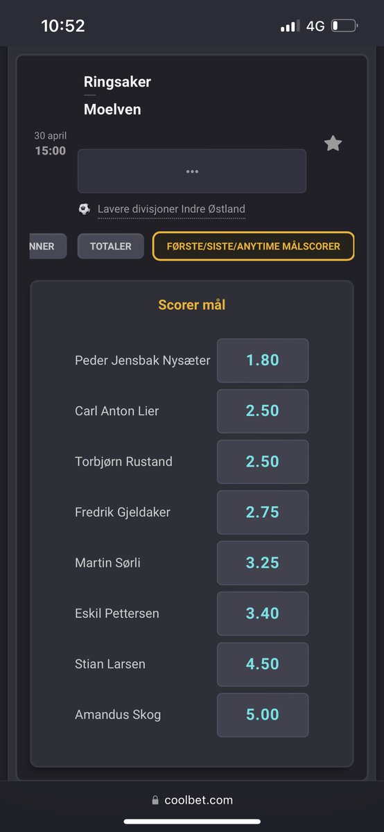 Oddshjelp's tweet image. Fortsatt mulig å tippe resultat i konkurransen her⬇️ 

@CoolbetNorge har også målscorerspill ute på kampen. Frister det med 1.80 på at @Jensbak7 scorer? 

#ukenskamp #ringsaker #moelven