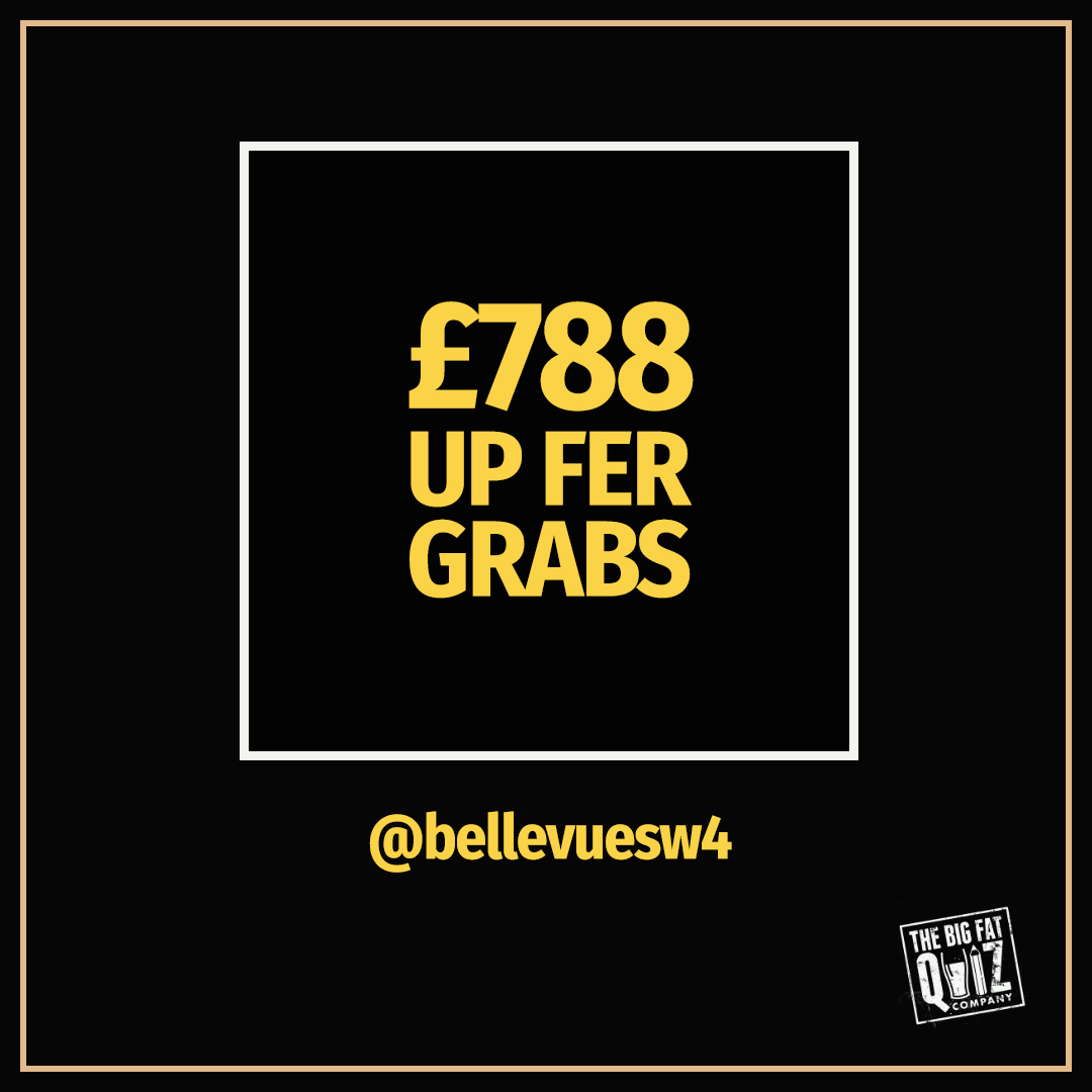 💰£788+ could be yours if lady luck is on your side. The clever ones get drunk, the lucky ones get rich....

All deets below 👇

TUESDAY 3rd May 8pm 📆
Belle Vue, Clapham Common
1 Clapham Common South Side, London SW4 7AA
020 7498 9473 | BOOK ONLINE ☎️
