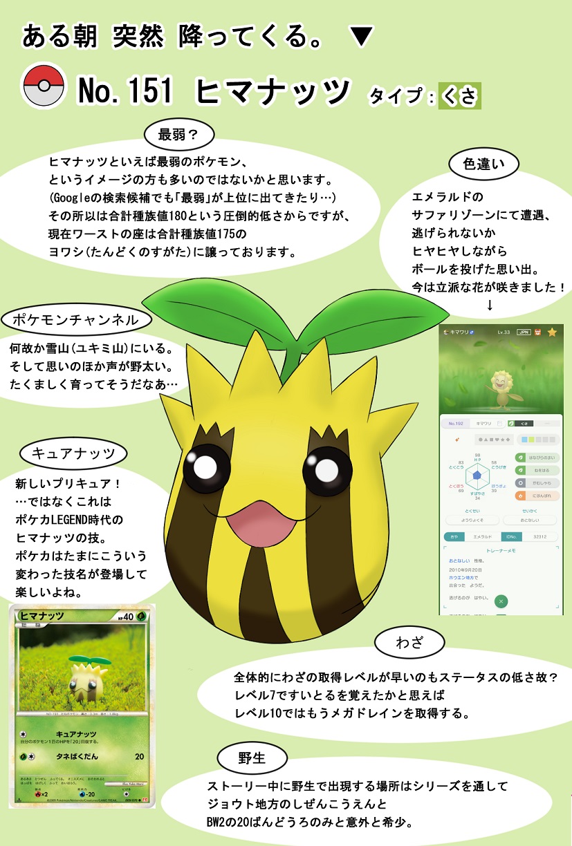 たかさおじさん Rt Aq Neon 第2回 お題 ヒマナッツ 最初お題を聞いた時は 語れるか不安だったけど それでも何だかんだ語れるだけのネタが揃っちゃうのがポケットモンスターの凄いところだよね ポケモン週末レポート T Co 6jvpieqvdl Twitter
