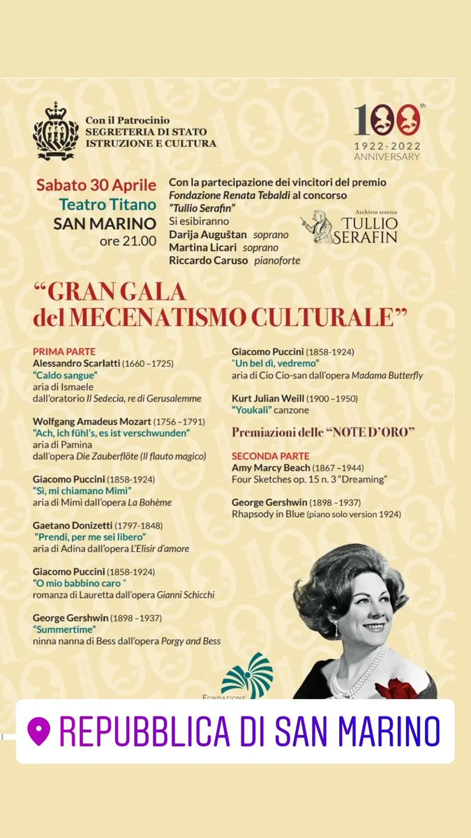 #questasera a #sanmarino
#concerto
#fondazionerenatatebaldi
#mecenati
Ingresso libero
