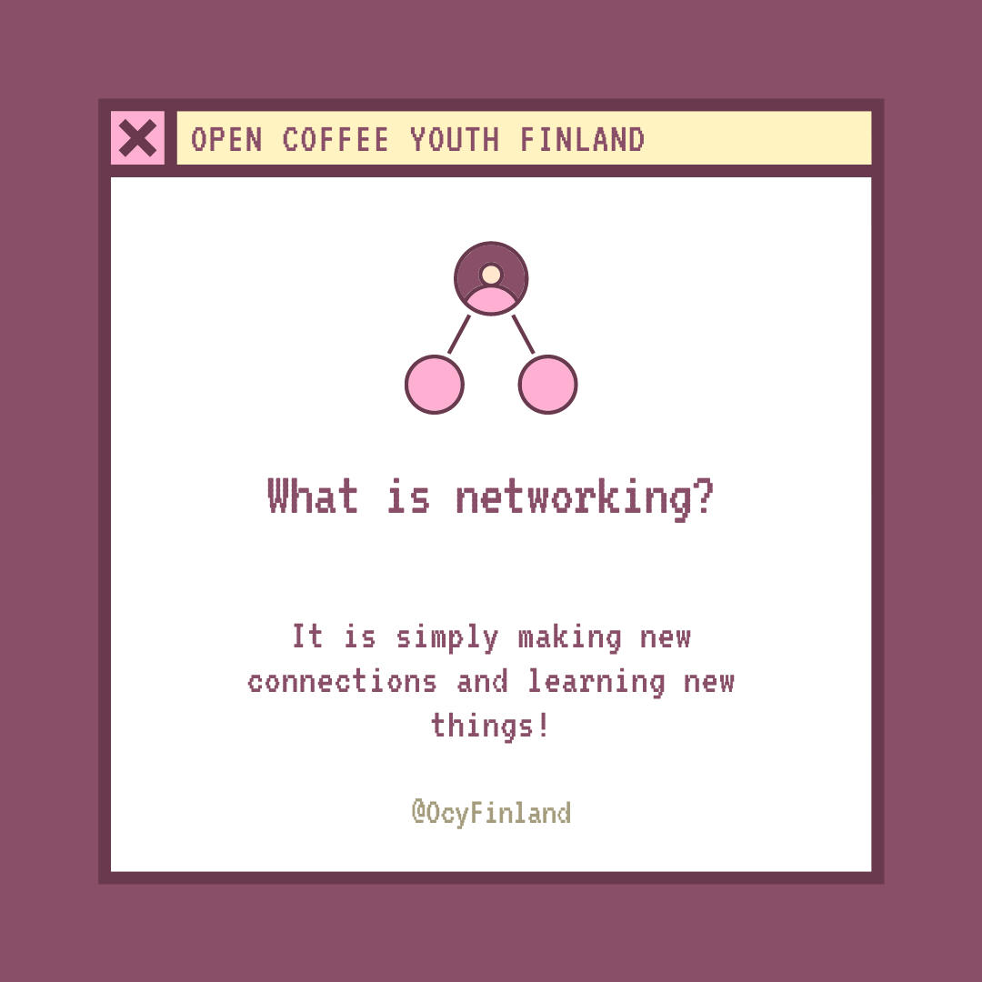 OcyFinland's tweet photo. What is this networking that OCY is all about?🤔

Networking is about making new connections and learning new things. By attending a networking event, you can gain knowledge on different topics and find people with the same interests as you🤩

#ocyfinland #networking #youth https://t.co/JYk1C1wfGt