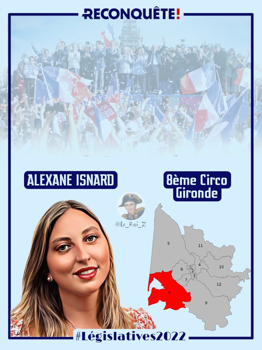 Le_Roi_Z's tweet photo. #InvestituresReconquête 

#AlexaneIsnard
@AlexaneIsnard

8ème circonscription de Gironde. 

 #UnionNationaleLegislatives
#UnionNationale
#legislatives2022 
@reconquete2022 https://t.co/AK58dHbVed