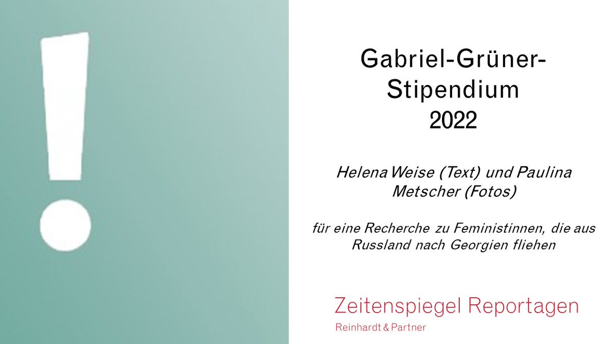 🥳❗️ Wir gratulieren herzlich Reporterin <a href="/weise_helena/">Helena Weise</a> ✏️ und Fotografin Paulina Metscher 📸 zum Gabriel-Grüner-Stipendium 2022! Die beiden arbeiten an einer Recherche zu Feministinnen, die aus Russland fliehen. Viel Erfolg! 👏
