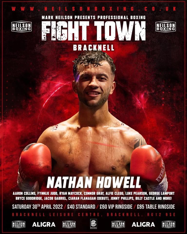 #FightTown Bracknell <a href="/NeilsonBoxing/">Neilson Boxing</a> show returns tonight featuring Basingstoke’s <a href="/BryceGoodridge/">Bryce Goodridge</a> and Newport’s Nathan Howells 🥊

🔔 First Bell 6:15pm

🏟 Bracknell Leisure Centre RG12 9SE

Tickets on sale on the door: 

🎟 Standard £40
🎟 Ringside £60