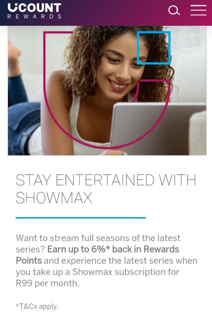 kongsingdeli's tweet photo. Earn #UCount Rewards Points when you subscribe to @ShowmaxOnline with your @StandardBankZA Personal Credit, Cheque or Debit Card.  #UCount #ItCanBe https://t.co/49RXiWXDlW
