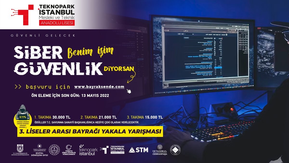 3. Liseler Arası Bayrağı Yakala Yarışması için başvurular açıldı! 🚩

🕵🏼 Siber Güvenlik yeteneklerini gösterebileceğin ödüllü Bayrağı Yakala Yarışması sizi bekliyor.

⏰ Ön Eleme İçin Son Tarih: 13 Mayıs 2022

📍 Ayrıntılı bilgi ve kayıt için: bayraksende.com