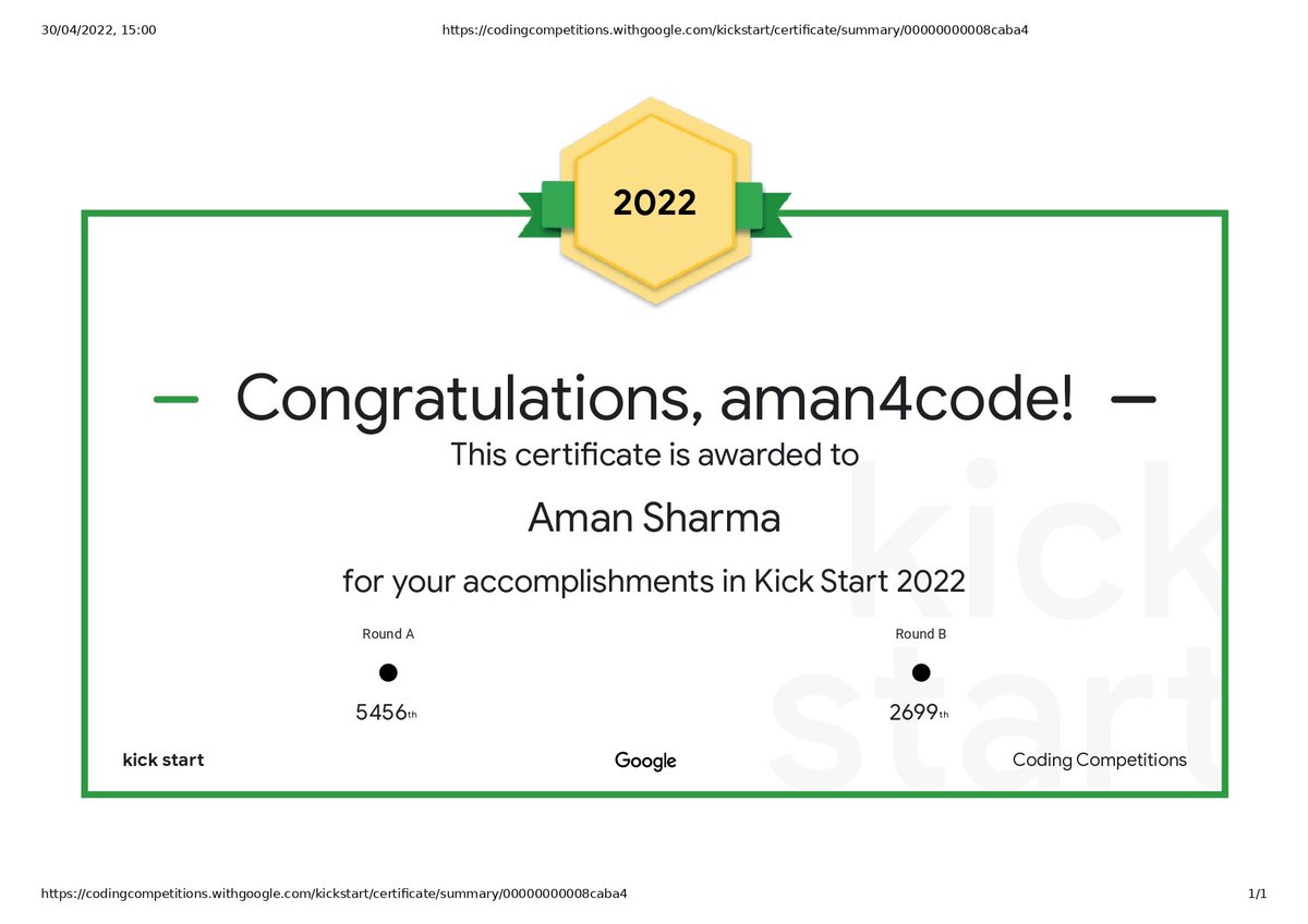 Trezarex's tweet image. Hola folks!🙋🏻‍♂️,
Recently I gave google kickstart Round B 2022 and secured a Global Rank of 2699th.

#Googlekickstart #Google #Kickstarter