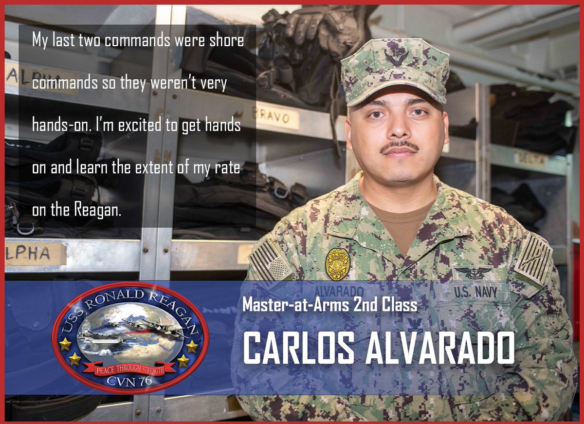Gipper_76's tweet photo. We’re welcoming MA2 Carlos Alvarado from Ronald Reagan’s Security department on this #NewSailorSaturday! MA2 is #ReaganReady and is excited to experience his job to the fullest. #FDNFJapan #WeAreReagan https://t.co/VjBYsaFMaw