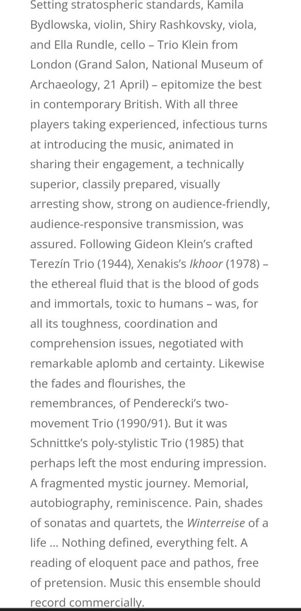 KamilaBydlowska's tweet photo. Had an amazing time performing at #MaltaSpringFestival last week with @KleinTrio @shiryviola. Thank you for such a warm welcome and a nice review🙂🙏 #malta #stringtrio #xenakis #chambermusic #20century #centenary #colinscolumn https://t.co/dr1hZ8ZMTu