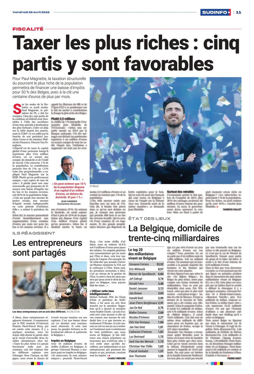 La performance de nos entreprises est tributaire du pouvoir d’achat des consommateurs. Je salue la proposition de <a href="/PaulMagnette/">Paul Magnette</a> d’instaurer une taxation structurelle pour les plus riches afin d’aider les ménages à faire face à l’envolée des prix et des matières premières.
