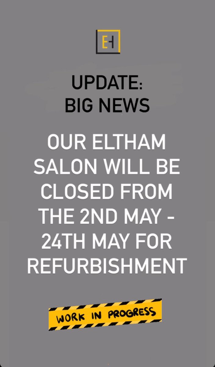 To all our customers. Our Eltham salon will be closed for refurbishment from the 2nd of May and reopening on the 24th of May. For bookings please call our Bromley salon on 02036434115. Thank you . #eltham #bromley