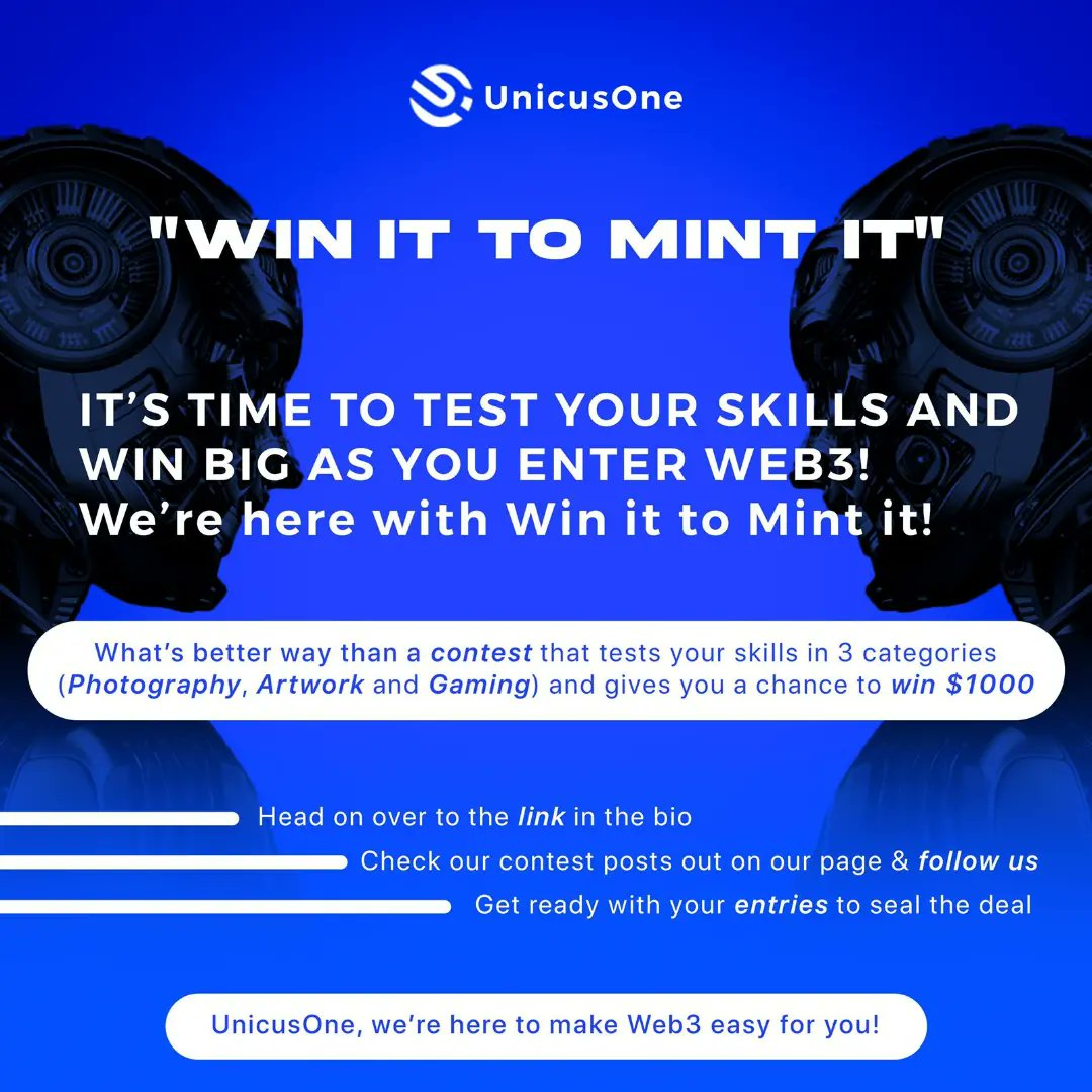 Unicus_One's tweet photo. Curious about how you can trump over all to win the competition? We're here with the guidelines that will act as your handbook! Follow these and stay a step ahead in this Web3 contest!
#nftcollector #nftcommunity #mintnft #UnicusOne #cryptotrading #Contest #UnicusOneContest https://t.co/QvjFurIqDa