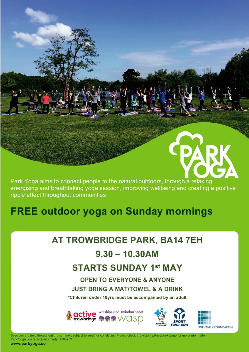 Starting tomorrow - Free outdoor Yoga in the Park! Come along with a towel or mat, a drink and join for free.