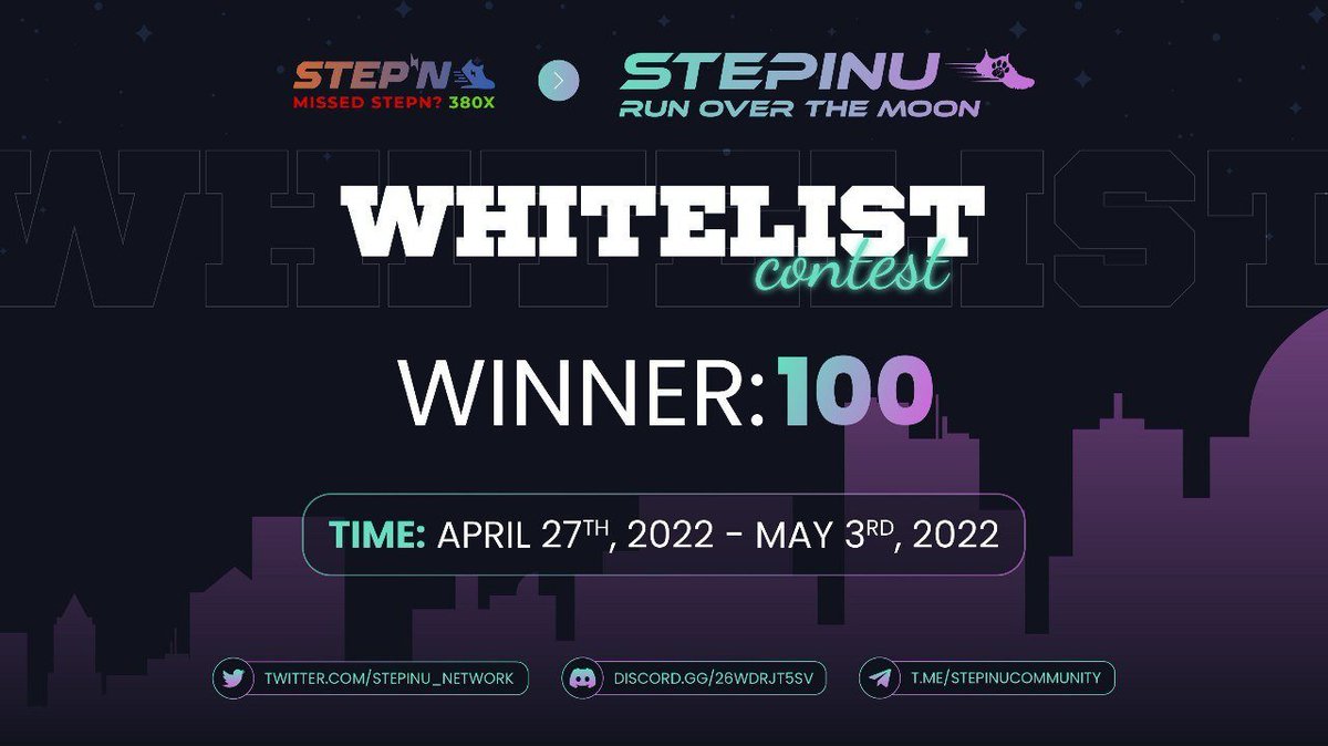 🚀 Airdrop: StepInu Whitelist
💰 Value: Whitelist Spot + $BUSD Pool
👥 Referral: 1 Whitelist Spot + 200 $BUSD
📅 End Date: 3rd May, 2022
🏦 Distribution Date: TBA

Go to the Airdrop page 
wn.nr/f525Xr

#Airdrop #Airdrops #Crypto #Giveaway