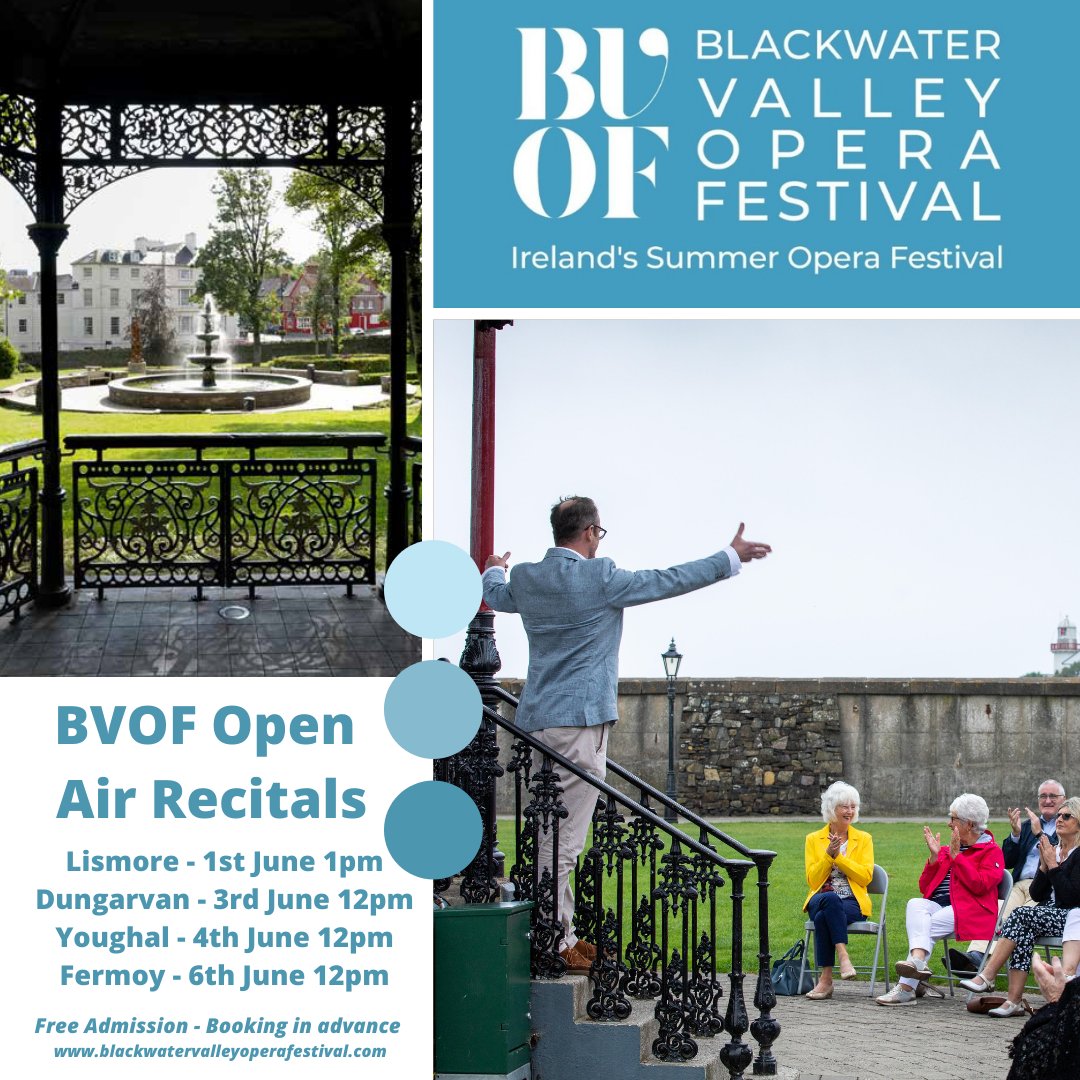 Introducing: BVOF Open Air ⛲️ We return with these free outdoor lunchtime recitals, which give a flavour of the festival in a less formal way. This year we have extended to Lismore, Dungarvan, Youghal and Fermoy 🎟️Tickets are FREE but booking is essential blackwatervalleyoperafestival.com/recital-perfor…