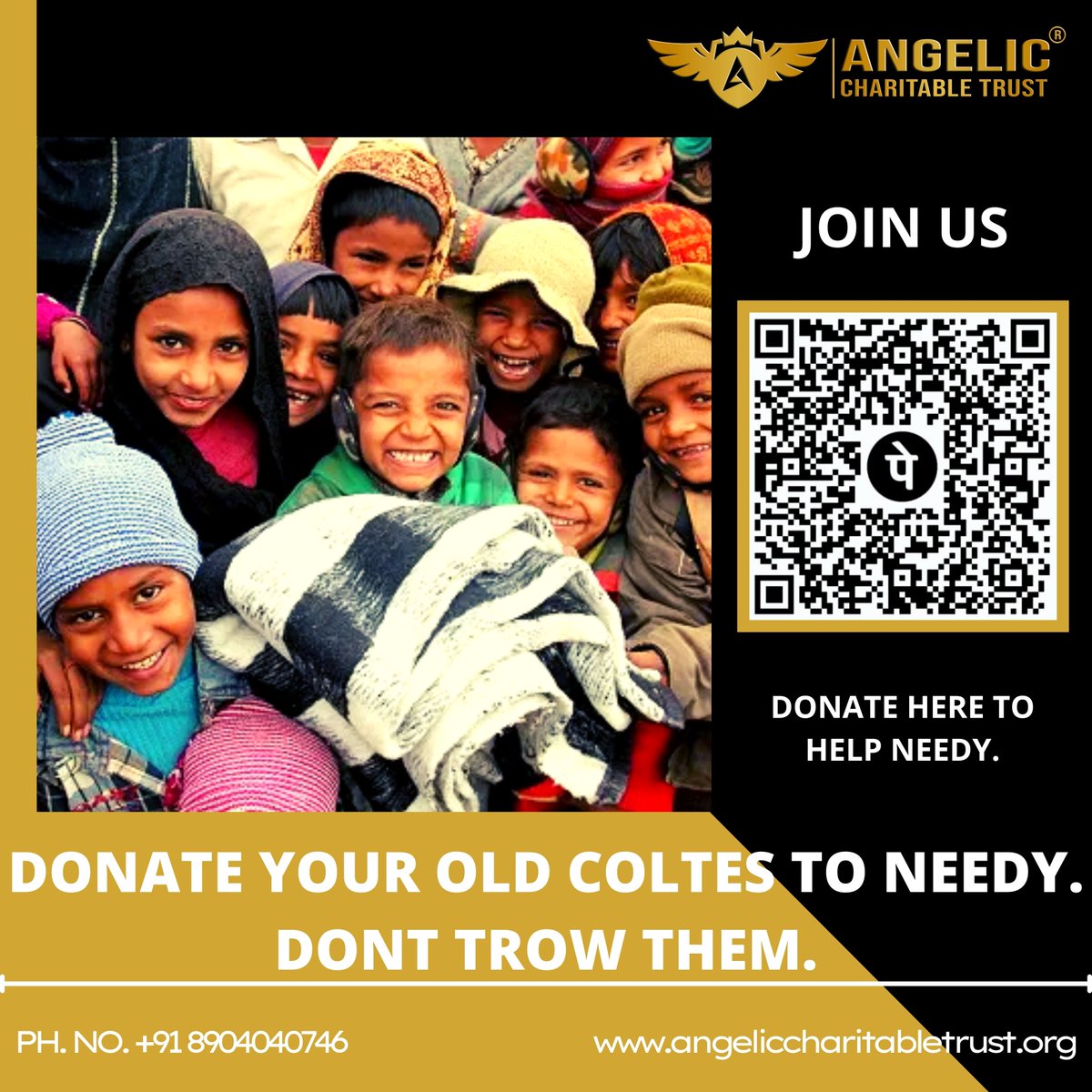 Angeliccharityt's tweet photo. DONATE YOUR OLD COLTES TO NEEDY.
DONT TROW THEM.
Contribute here to help.
UPI ID - 9113935305@hdfcbank , donate2angelic@axl
link- https://t.co/s00GFkE8tz
#Angelic
#ANGELICCHARITABLETRUST
#helping #helpingothers #oldclothes #support #donate #help #join https://t.co/20CKIaZ4bN