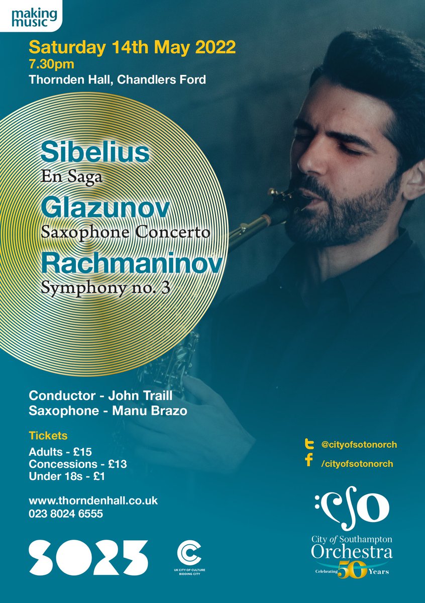 Only 2 weeks until our next concert with concert saxophonist <a href="/manubrazo/">Manu Brazo</a> 
Tickets are still available from <a href="/ThorndenHall/">Thornden Hall</a> thorndenhall.co.uk