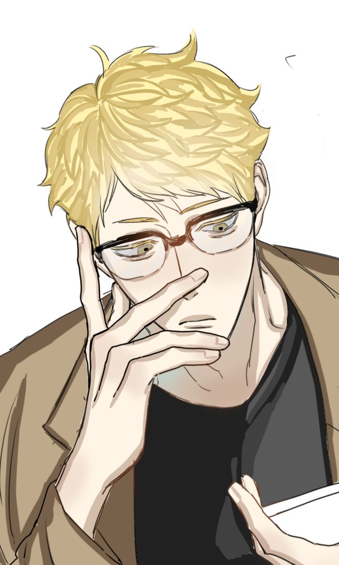 1boy male focus blonde hair glasses solo shirt short hair  illustration images