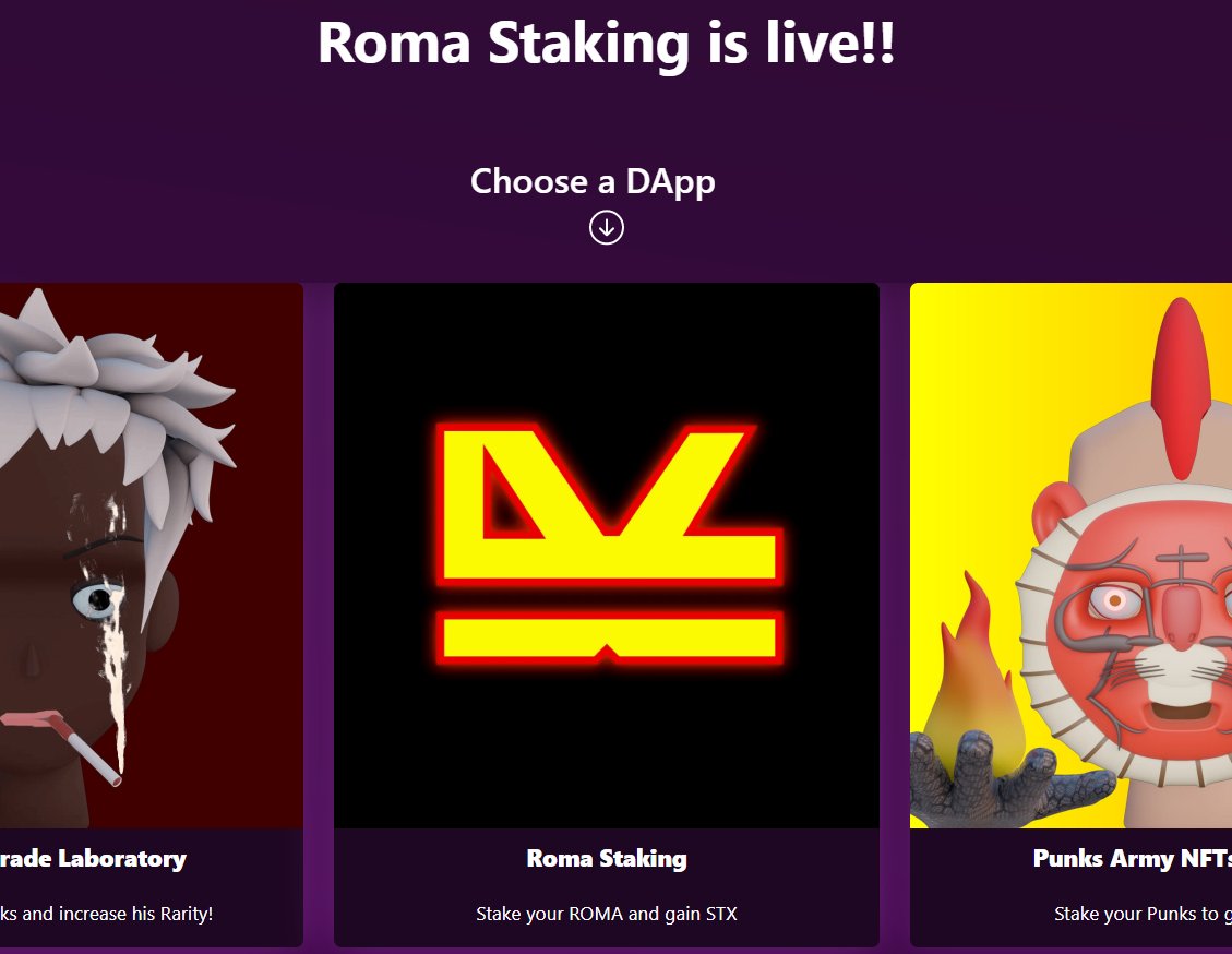 $ROMA Staking is live!

From now you can gain STX using your $ROMA tokens💰

The initial Community Treasury is 1,000 $STX;
it will increase over time in parallel with the growth of the Punks Army DApps Ecosystem

In less of 24h the 1st Cycle will start!

👇More info in Thread👇