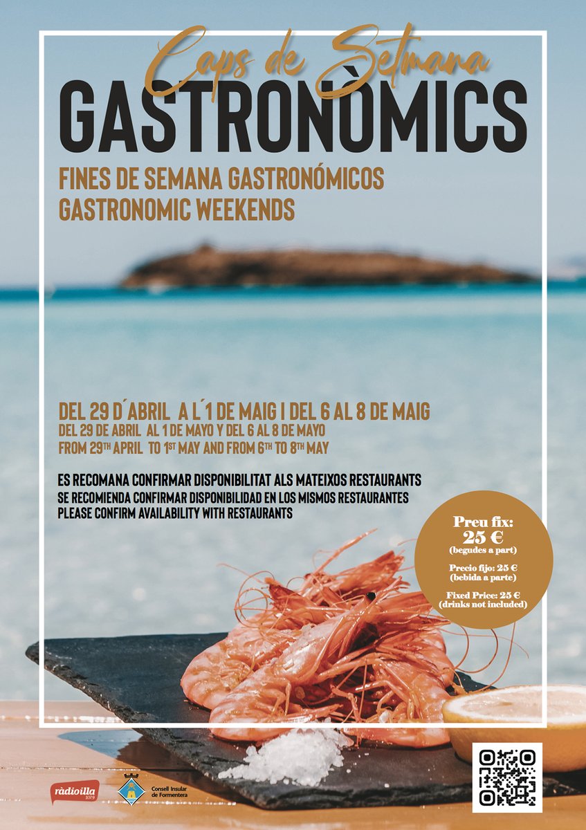 📺#MVMagTV22 <a href="/visitformentera/">Visit Formentera</a>

Con una intensa agenda de #eventos:

Los Fines de Semana #Gastronómicos (2 en mayo y 2 en octubre), en los que los mejores restaurantes ofrecen menús a un precio fijo de 25 euros.

<a href="/negocios_tv/">Negocios TV</a> <a href="/MovistarPlus/">Movistar Plus+</a> 
👇#TV
ow.ly/7G2850IWfS8