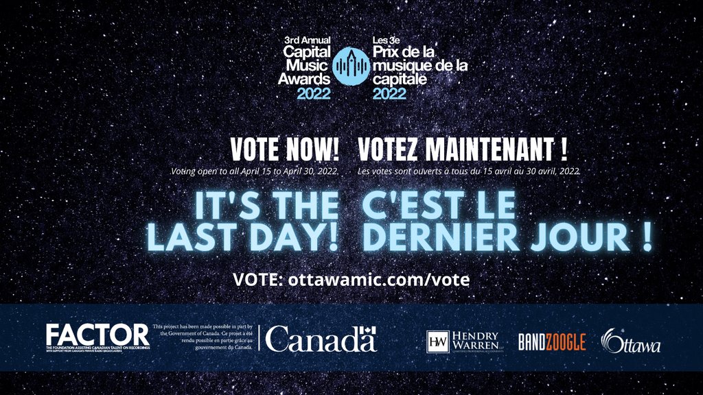 OttawaMIC's tweet photo. Vote Now! It's the last day! 
https://t.co/cSFNB9CbdK

Votez maintenant ! C'est le dernier jour ! 
.
#OttawaMic #CMA2022 #OttawaMusicIndustryCoalition
#OttawaMusic https://t.co/MylOfen8NB