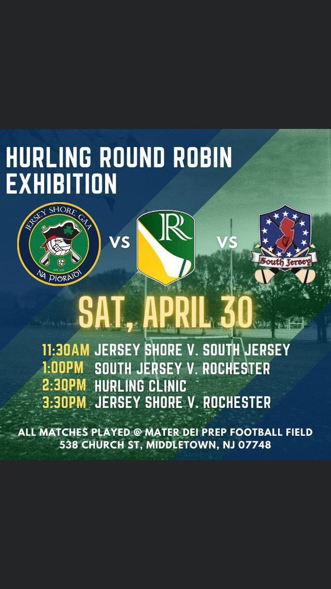 Today we’re excited to host the South Jersey and Rochester hurling clubs in a round robin series of exhibition matches! It promises to be a great day of hurling. #gaa #usgaa #hurling #camogie #gaelicfootball