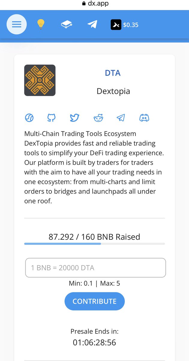 Dextopia just reached softcap guys 🔥❤️
Thanks to all of you who believe in the project!
Next stop is reaching the hard cap 👊